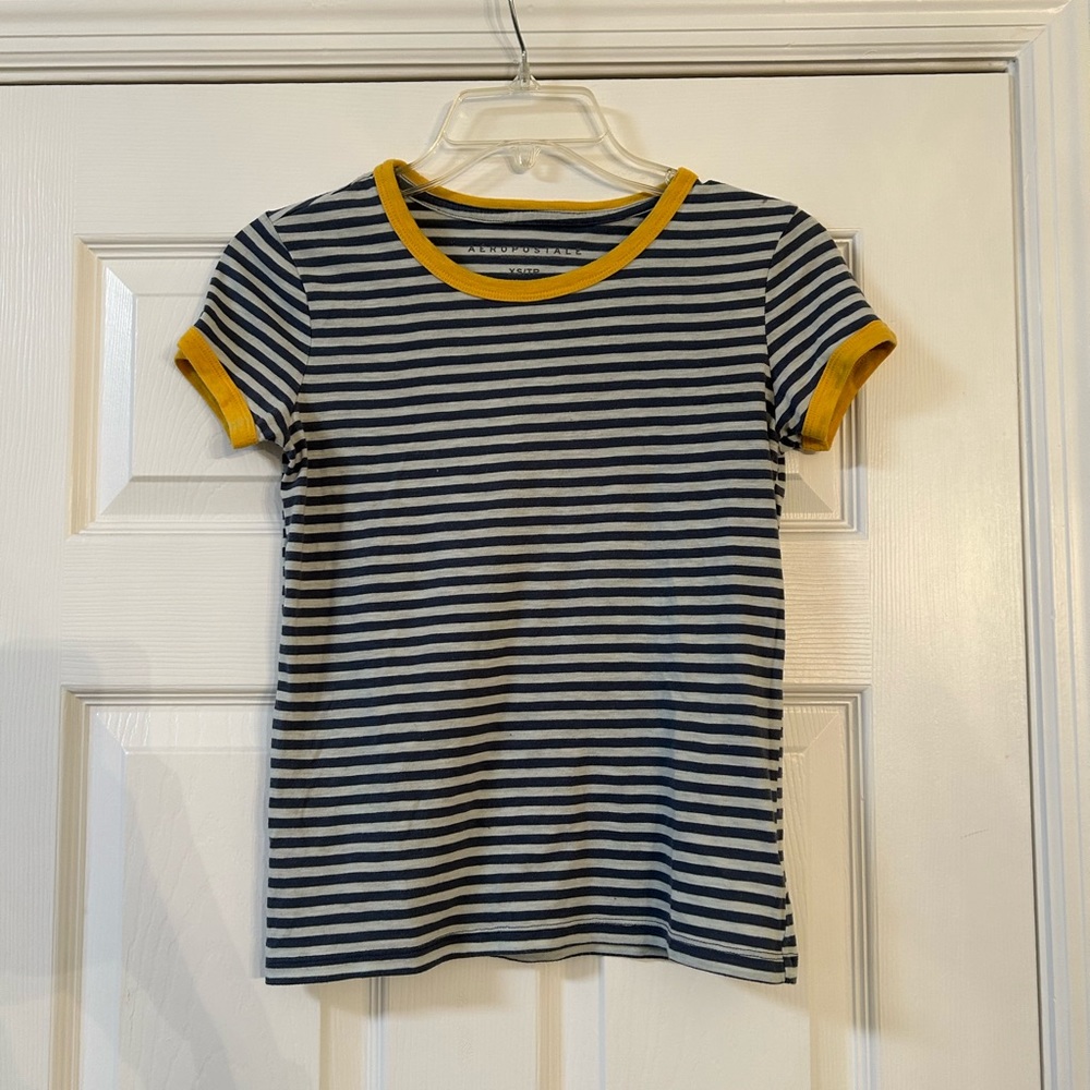 Aéropostale blue, white, and yellow striped t-shirt
